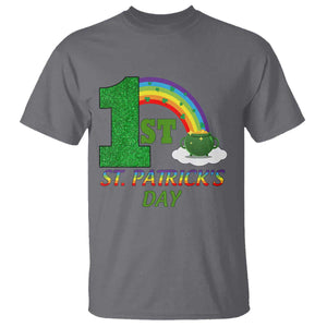 Funny First 1st St Patrick's Day T Shirt Shamrock Rainbow Glitter Print TS11 Charcoal Print Your Wear