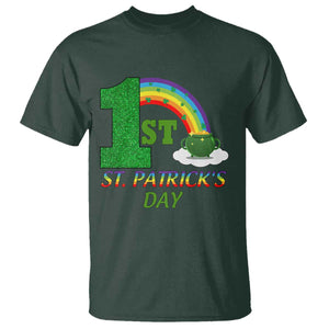 Funny First 1st St Patrick's Day T Shirt Shamrock Rainbow Glitter Print TS11 Dark Forest Green Print Your Wear