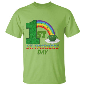 Funny First 1st St Patrick's Day T Shirt Shamrock Rainbow Glitter Print TS11 Lime Print Your Wear