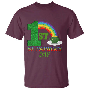 Funny First 1st St Patrick's Day T Shirt Shamrock Rainbow Glitter Print TS11 Maroon Print Your Wear
