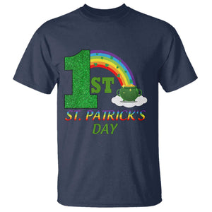 Funny First 1st St Patrick's Day T Shirt Shamrock Rainbow Glitter Print TS11 Navy Print Your Wear