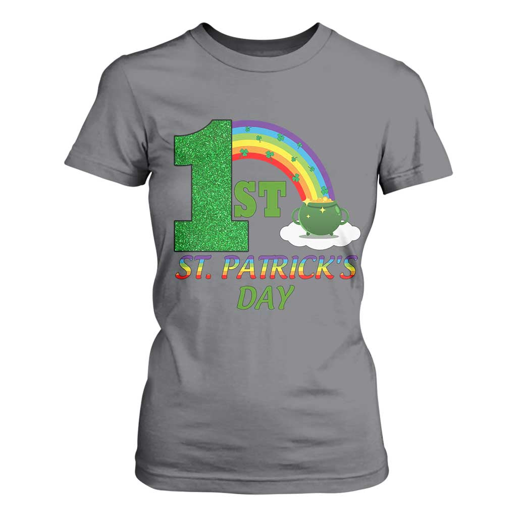 Funny First 1st St Patrick's Day T Shirt For Women Shamrock Rainbow Glitter Print TS11 Charcoal Print Your Wear