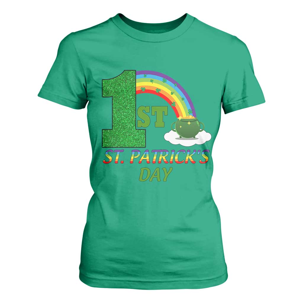 Funny First 1st St Patrick's Day T Shirt For Women Shamrock Rainbow Glitter Print TS11 Irish Green Print Your Wear
