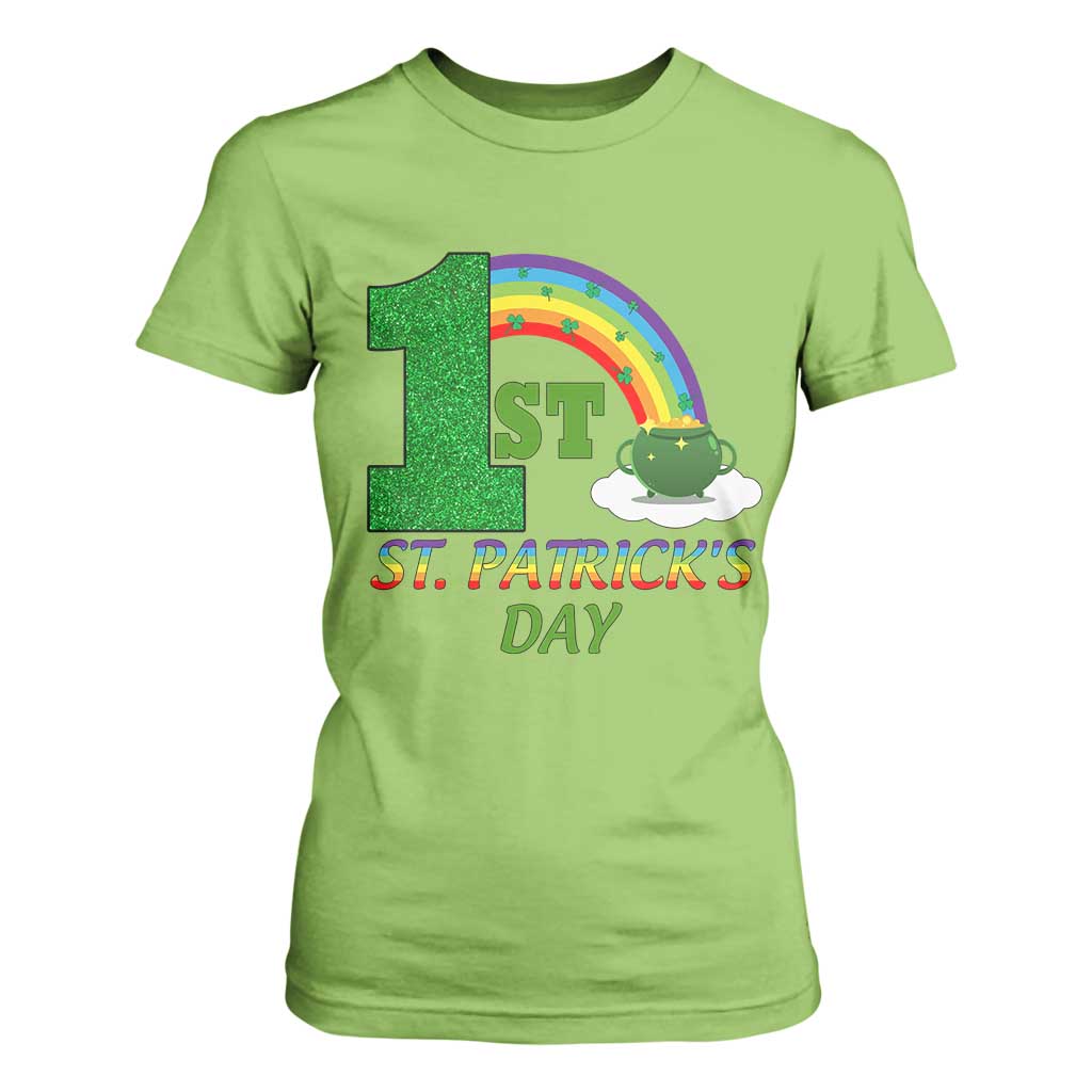 Funny First 1st St Patrick's Day T Shirt For Women Shamrock Rainbow Glitter Print TS11 Lime Print Your Wear