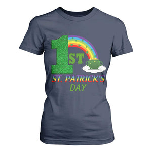 Funny First 1st St Patrick's Day T Shirt For Women Shamrock Rainbow Glitter Print TS11 Navy Print Your Wear
