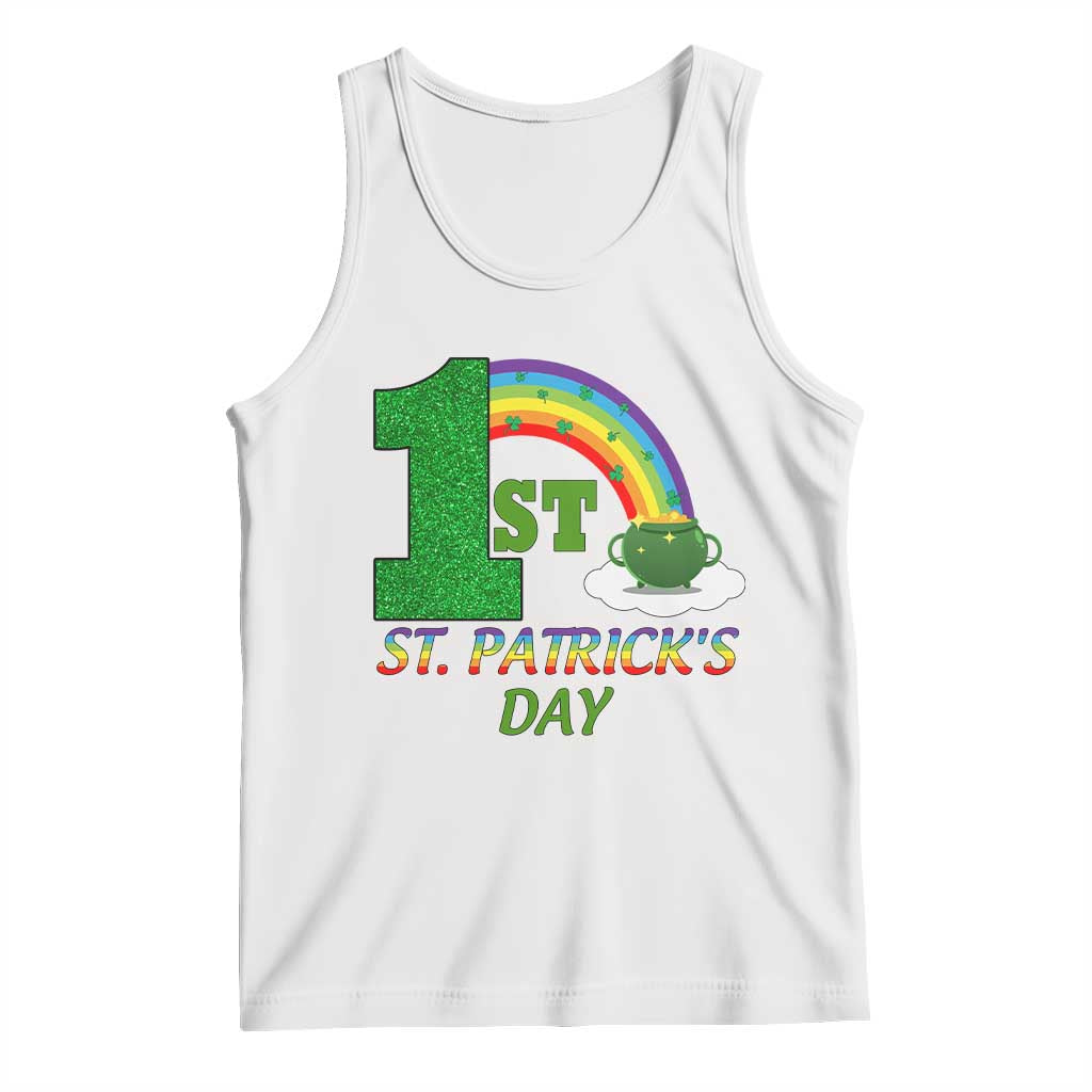 Funny First 1st St Patrick's Day Tank Top Shamrock Rainbow Glitter Print TS11 White Print Your Wear