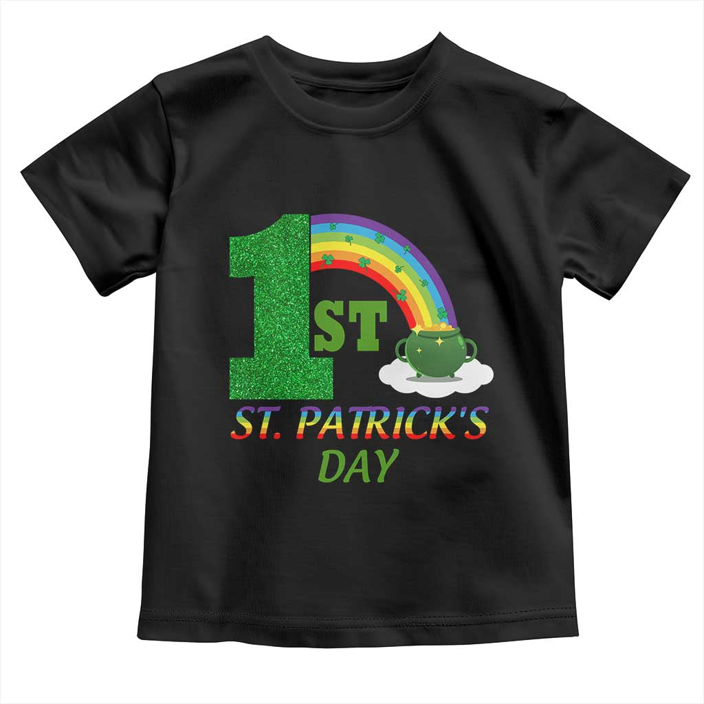 Funny First 1st St Patrick's Day Toddler T Shirt Shamrock Rainbow Glitter Print TS11 Black Print Your Wear