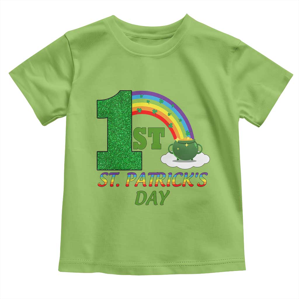 Funny First 1st St Patrick's Day Toddler T Shirt Shamrock Rainbow Glitter Print TS11 Lime Print Your Wear