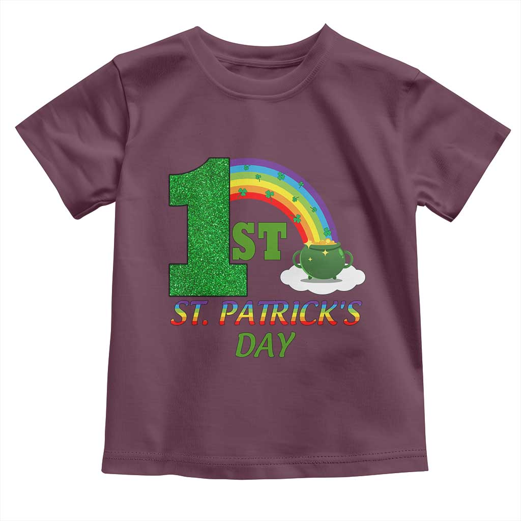 Funny First 1st St Patrick's Day Toddler T Shirt Shamrock Rainbow Glitter Print TS11 Maroon Print Your Wear