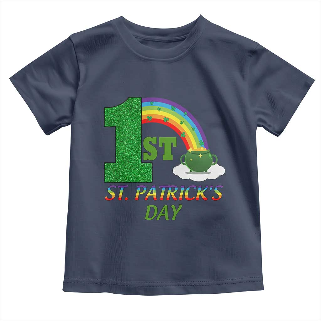 Funny First 1st St Patrick's Day Toddler T Shirt Shamrock Rainbow Glitter Print TS11 Navy Print Your Wear