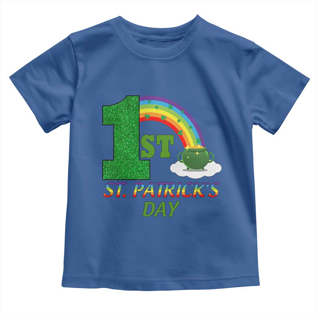 Funny First 1st St Patrick's Day Toddler T Shirt Shamrock Rainbow Glitter Print TS11 Royal Blue Print Your Wear