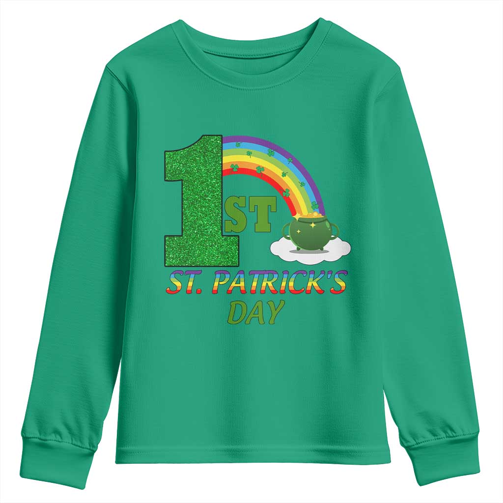 Funny First 1st St Patrick's Day Youth Sweatshirt Shamrock Rainbow Glitter Print TS11 Irish Green Print Your Wear
