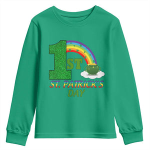 Funny First 1st St Patrick's Day Youth Sweatshirt Shamrock Rainbow Glitter Print TS11 Irish Green Print Your Wear