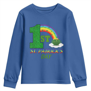 Funny First 1st St Patrick's Day Youth Sweatshirt Shamrock Rainbow Glitter Print TS11 Royal Blue Print Your Wear