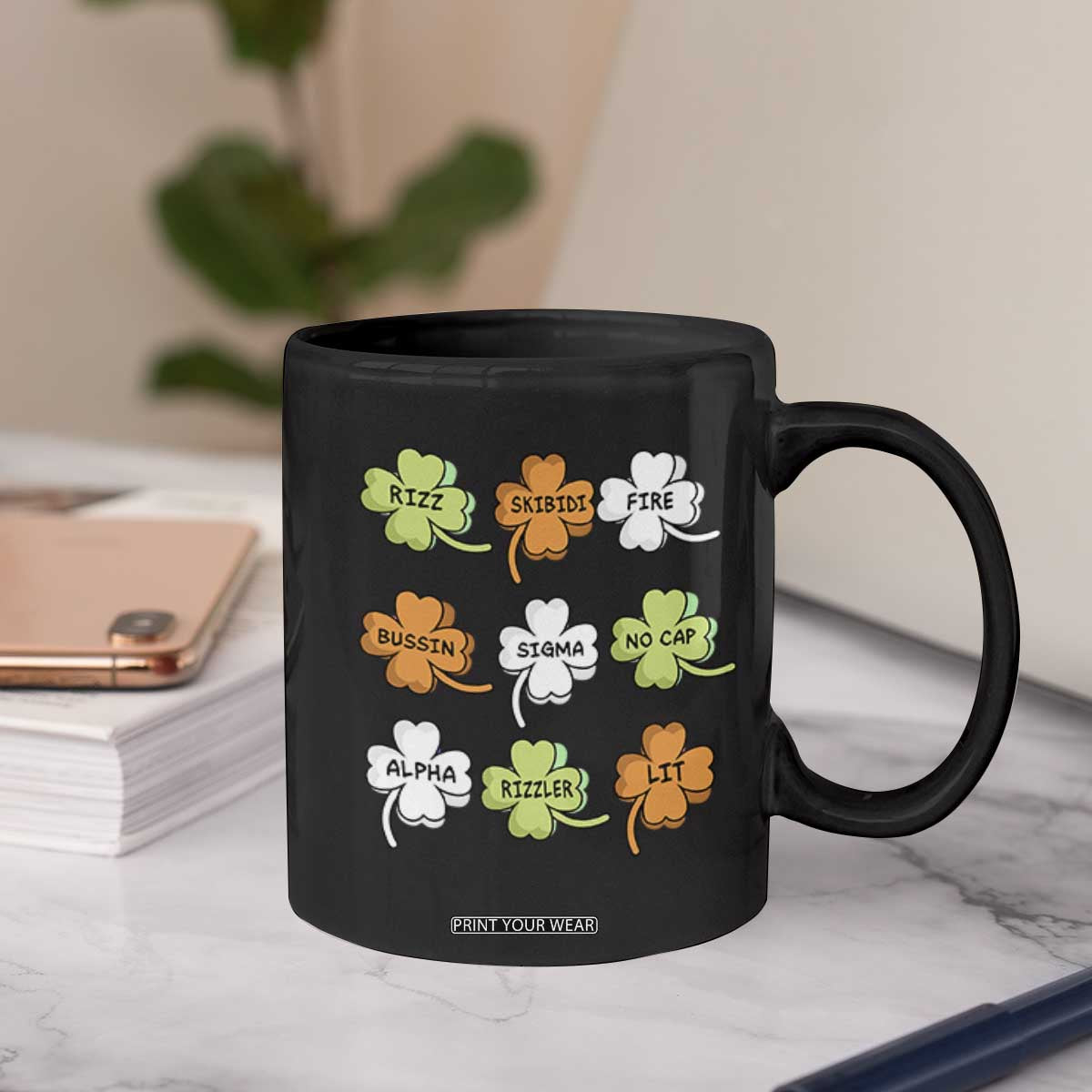 Funny Skibidi Rizz St Patrick's Day Coffee Mug Shamrock Clover Candy Rizzler Meme TS11 Print Your Wear