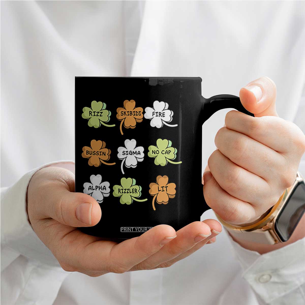 Funny Skibidi Rizz St Patrick's Day Coffee Mug Shamrock Clover Candy Rizzler Meme TS11 Print Your Wear