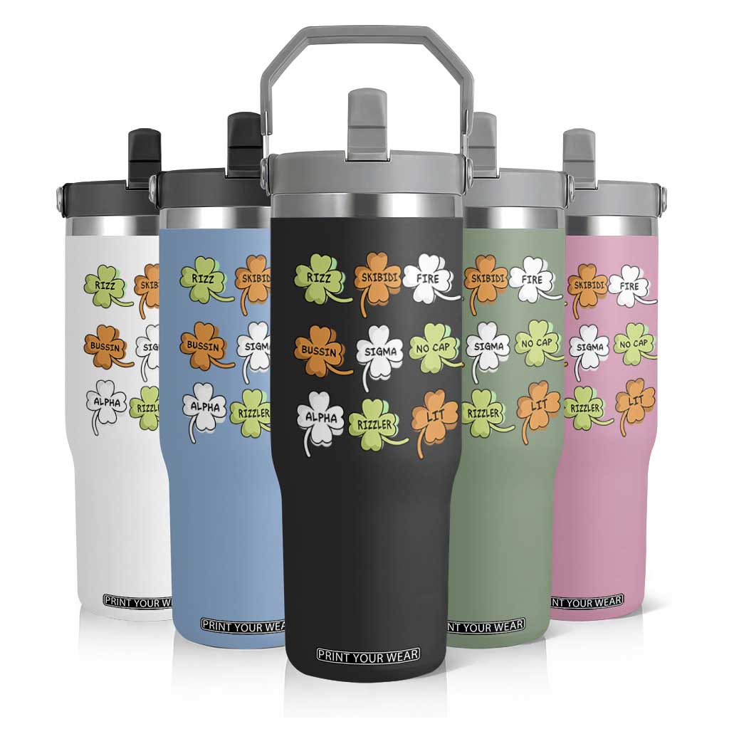 Funny Skibidi Rizz St Patrick's Day Flip Straw Tumbler Shamrock Clover Candy Rizzler Meme TS11 Print Your Wear