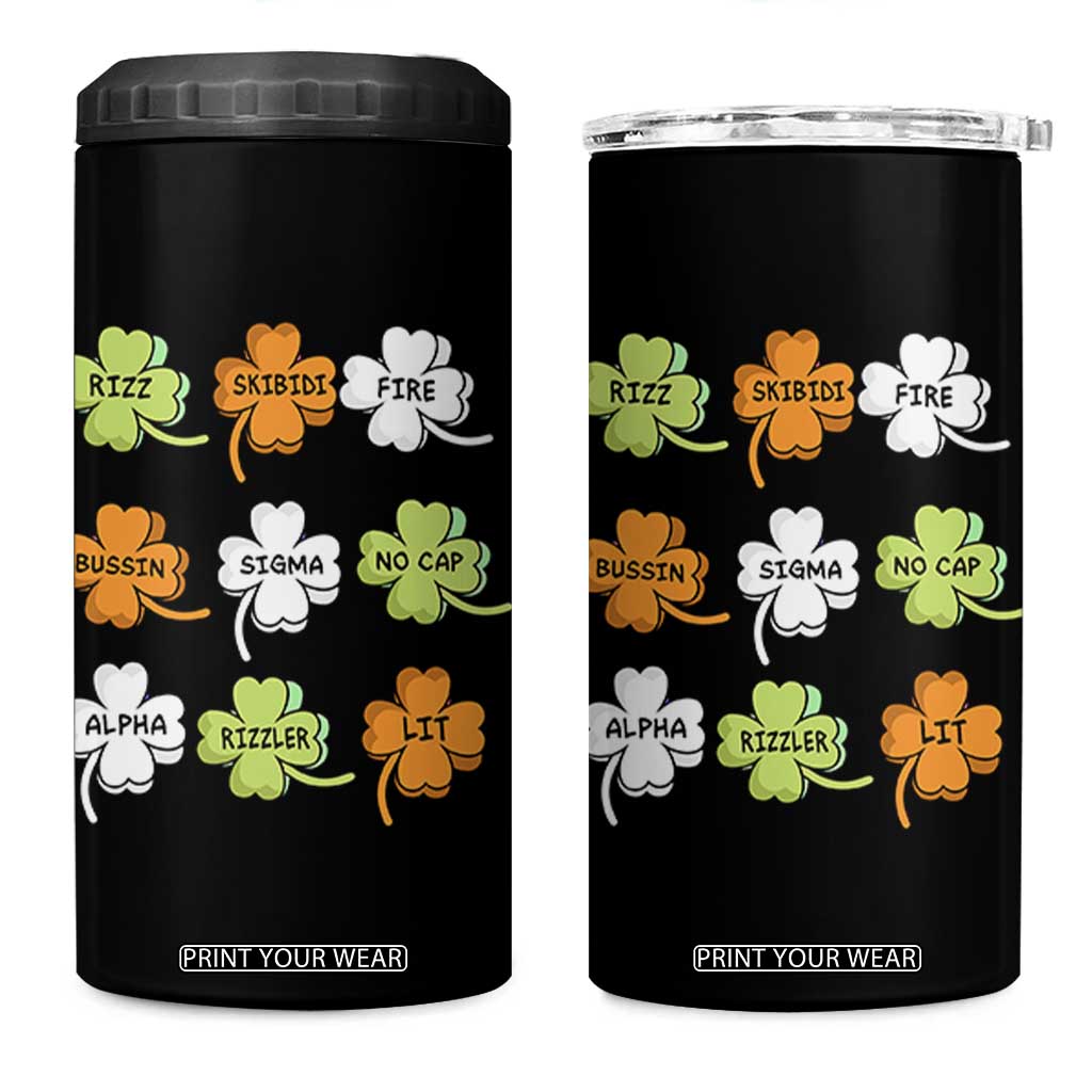 Funny Skibidi Rizz St Patrick's Day 4 in 1 Can Cooler Tumbler Shamrock Clover Candy Rizzler Meme TS11 One Size: 16 oz Black Print Your Wear