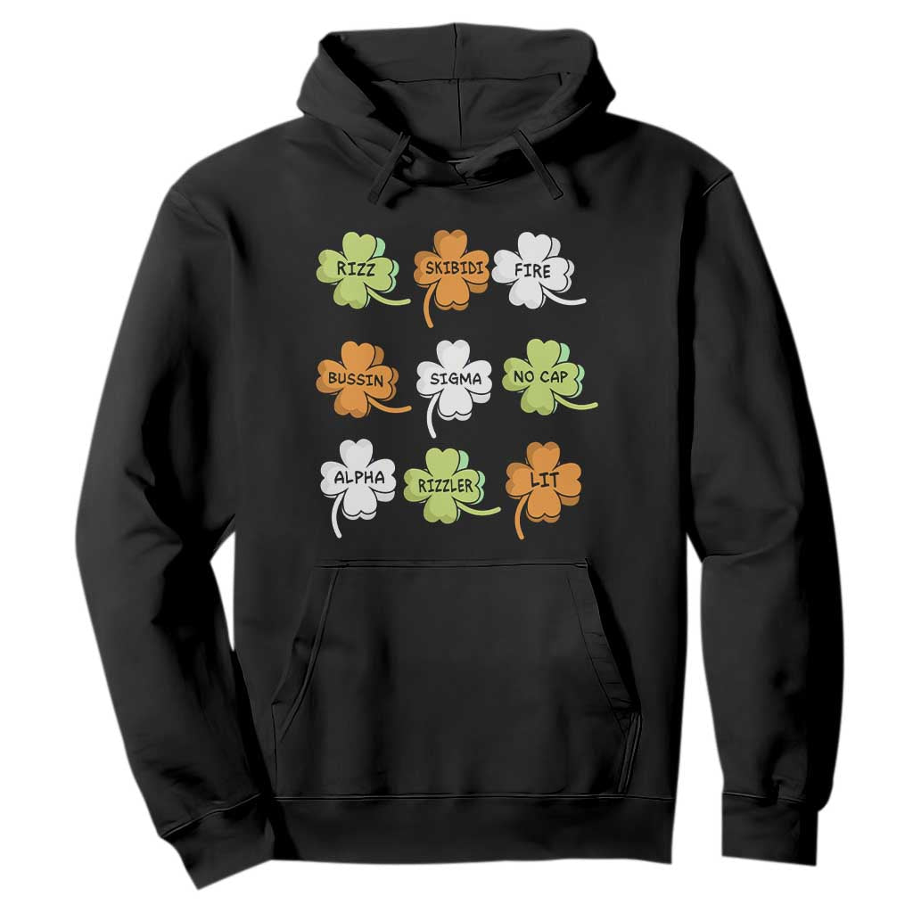 Funny Skibidi Rizz St Patrick's Day Hoodie Shamrock Clover Candy Rizzler Meme TS11 Black Print Your Wear