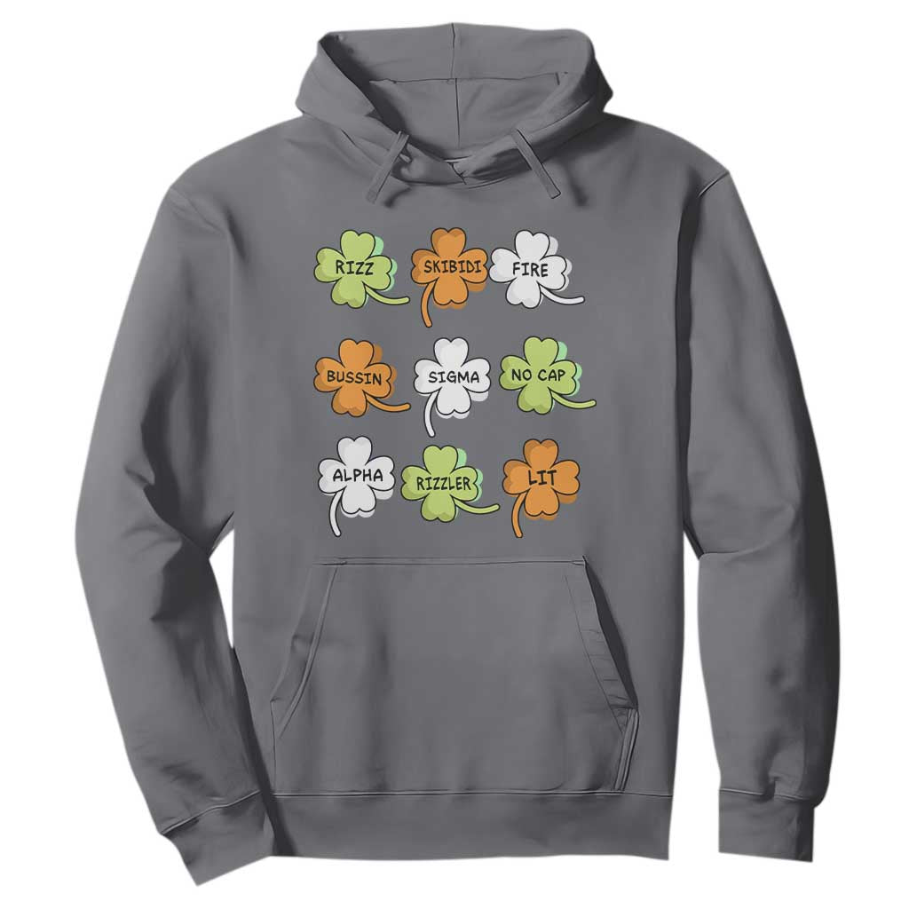 Funny Skibidi Rizz St Patrick's Day Hoodie Shamrock Clover Candy Rizzler Meme TS11 Charcoal Print Your Wear