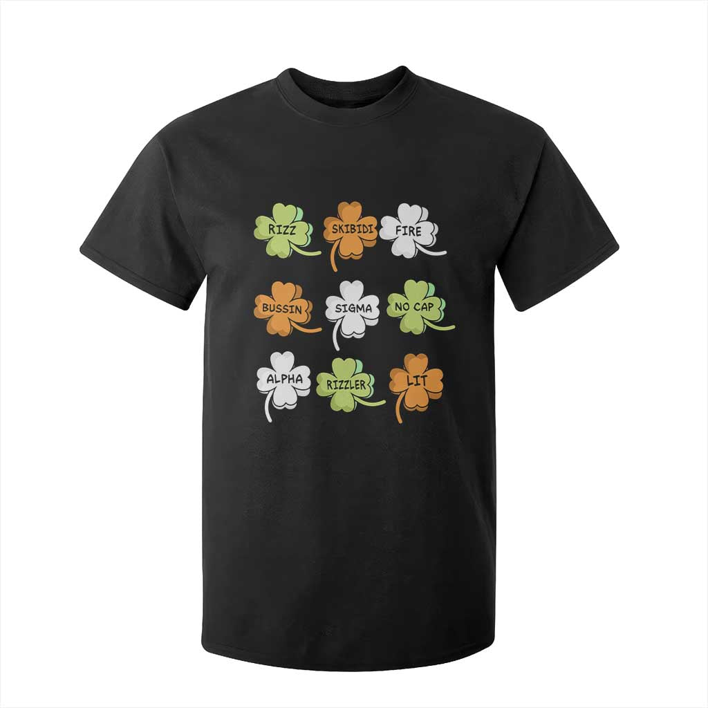 Funny Skibidi Rizz St Patrick's Day T Shirt For Kid Shamrock Clover Candy Rizzler Meme TS11 Black Print Your Wear