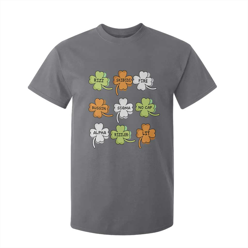 Funny Skibidi Rizz St Patrick's Day T Shirt For Kid Shamrock Clover Candy Rizzler Meme TS11 Charcoal Print Your Wear