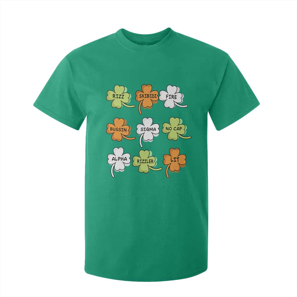 Funny Skibidi Rizz St Patrick's Day T Shirt For Kid Shamrock Clover Candy Rizzler Meme TS11 Irish Green Print Your Wear