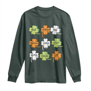Funny Skibidi Rizz St Patrick's Day Long Sleeve Shirt Shamrock Clover Candy Rizzler Meme TS11 Dark Forest Green Print Your Wear