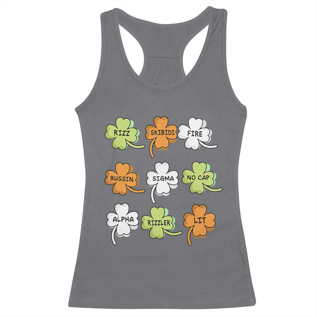 Funny Skibidi Rizz St Patrick's Day Racerback Tank Top Shamrock Clover Candy Rizzler Meme TS11 Charcoal Print Your Wear