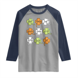 Funny Skibidi Rizz St Patrick's Day Raglan Shirt Shamrock Clover Candy Rizzler Meme TS11 Sport Gray Navy Print Your Wear