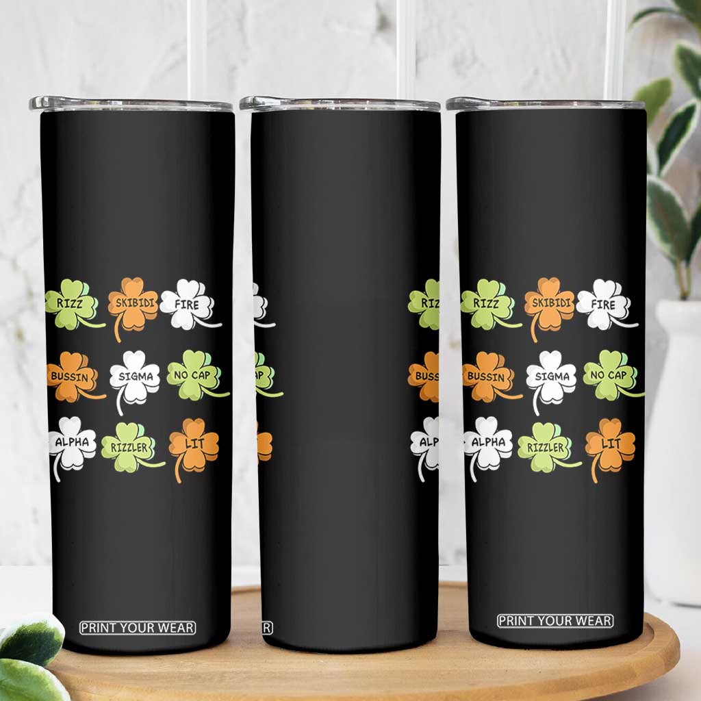 Funny Skibidi Rizz St Patrick's Day Skinny Tumbler Shamrock Clover Candy Rizzler Meme TS11 Print Your Wear