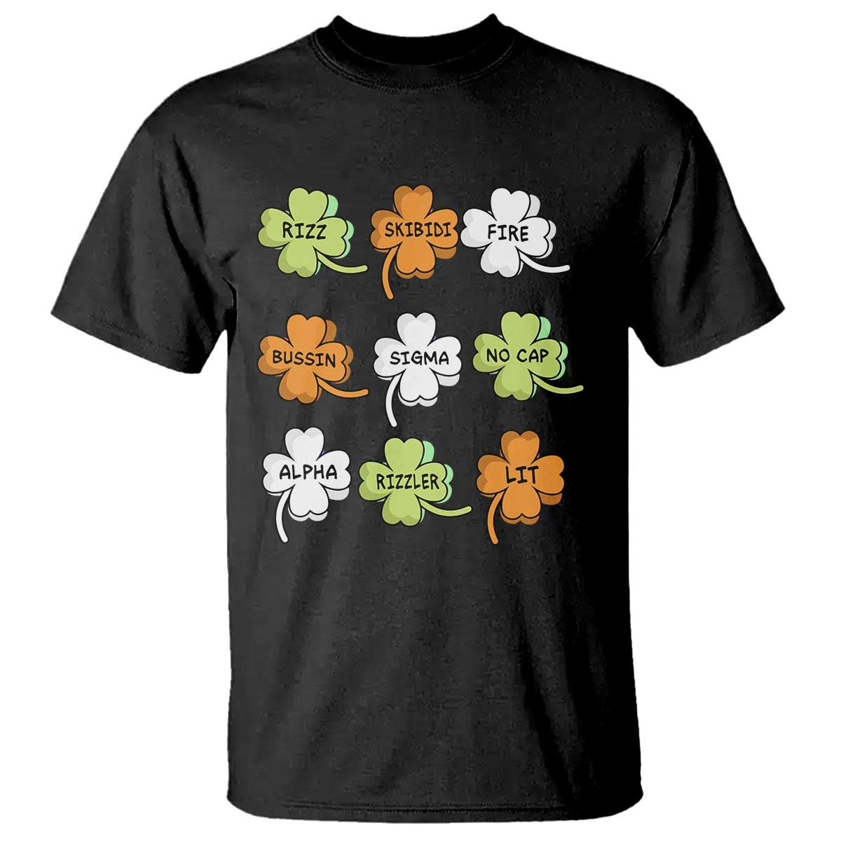 Funny Skibidi Rizz St Patrick's Day T Shirt Shamrock Clover Candy Rizzler Meme TS11 Black Print Your Wear