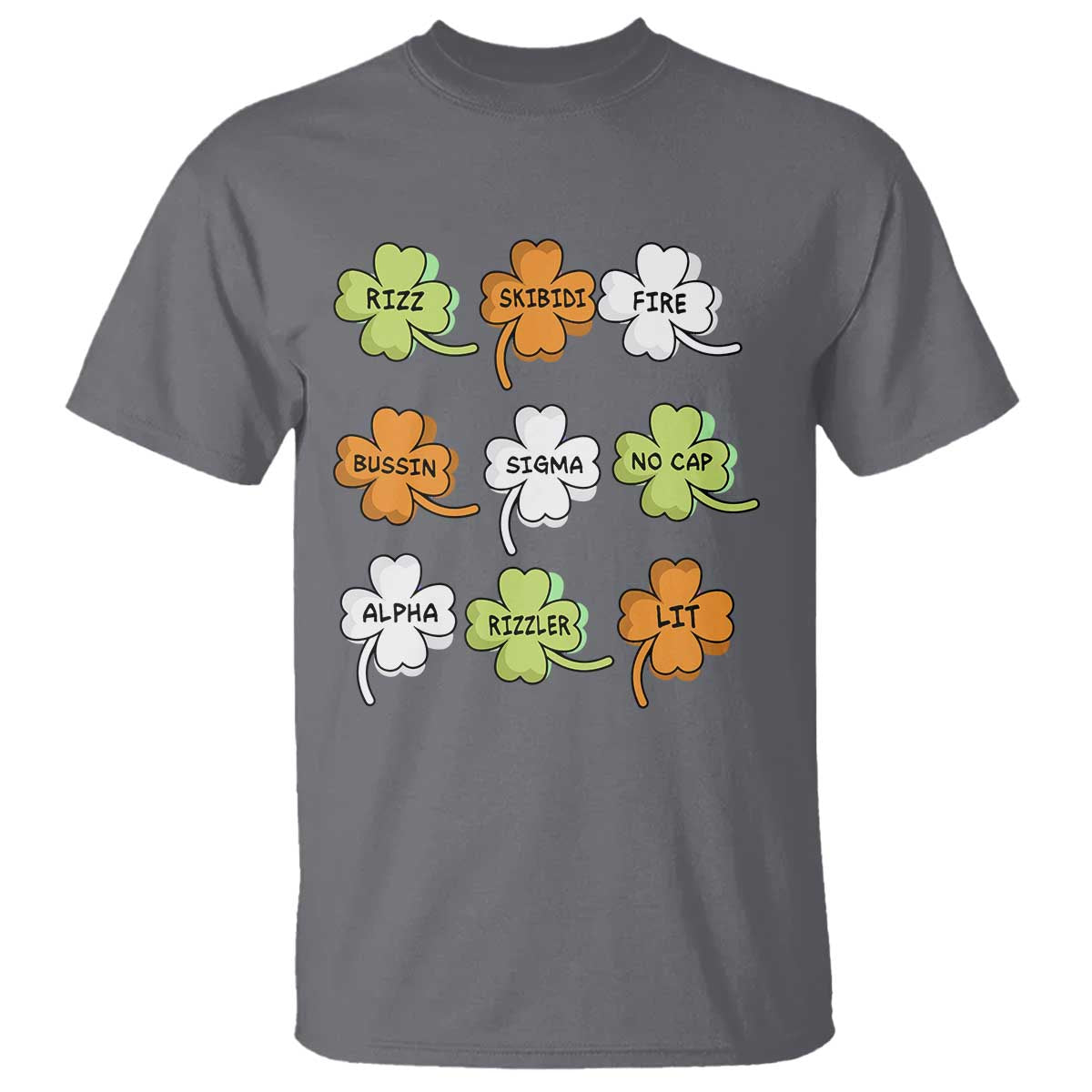 Funny Skibidi Rizz St Patrick's Day T Shirt Shamrock Clover Candy Rizzler Meme TS11 Charcoal Print Your Wear