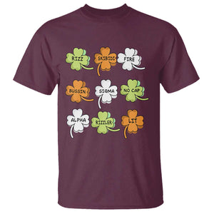 Funny Skibidi Rizz St Patrick's Day T Shirt Shamrock Clover Candy Rizzler Meme TS11 Maroon Print Your Wear