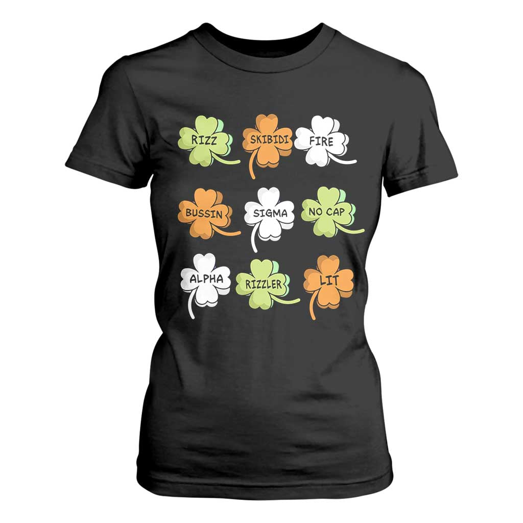 Funny Skibidi Rizz St Patrick's Day T Shirt For Women Shamrock Clover Candy Rizzler Meme TS11 Black Print Your Wear