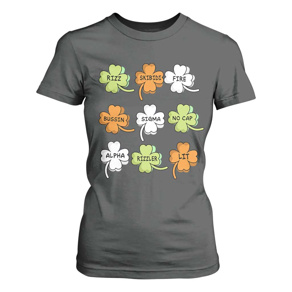 Funny Skibidi Rizz St Patrick's Day T Shirt For Women Shamrock Clover Candy Rizzler Meme TS11 Dark Heather Print Your Wear