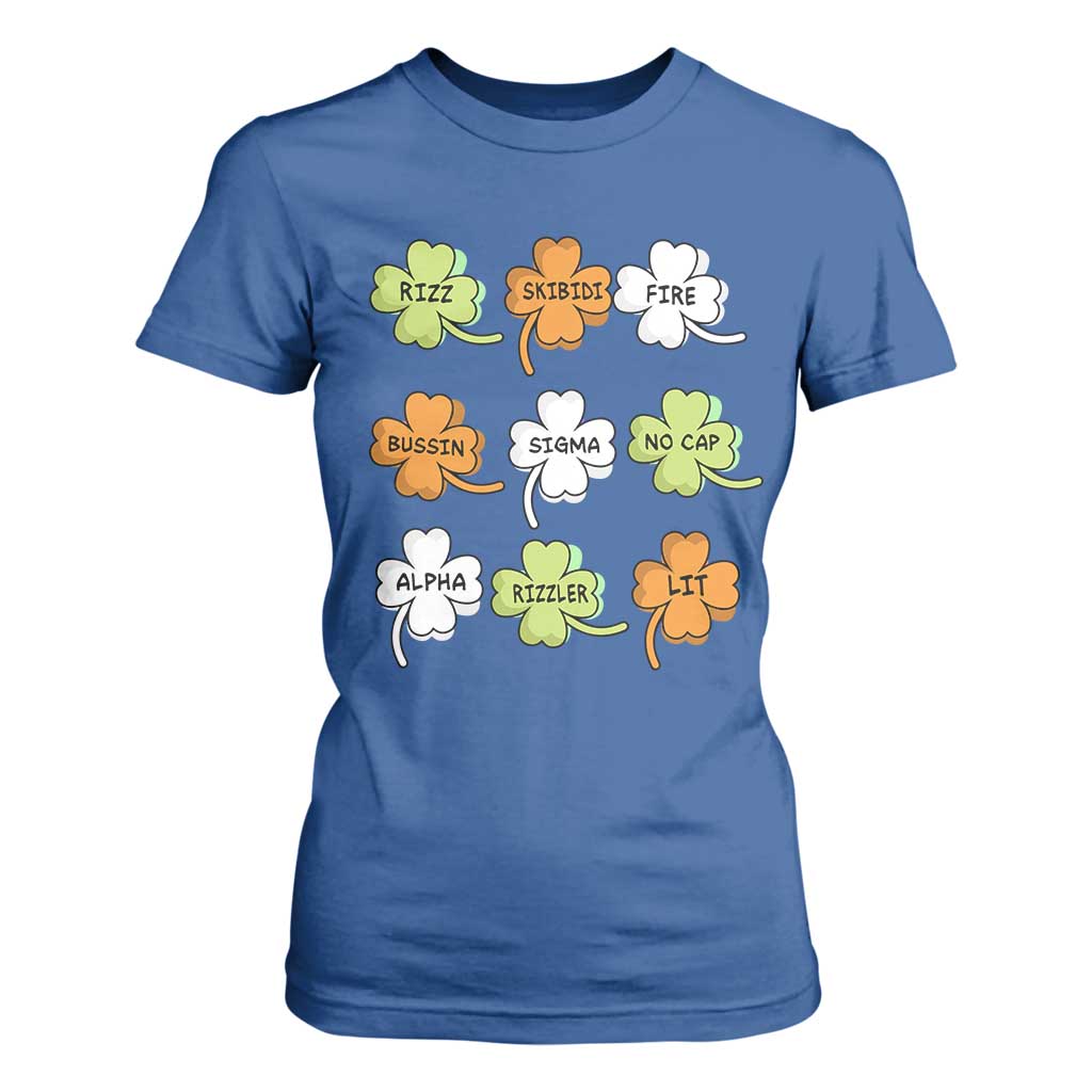 Funny Skibidi Rizz St Patrick's Day T Shirt For Women Shamrock Clover Candy Rizzler Meme TS11 Royal Blue Print Your Wear