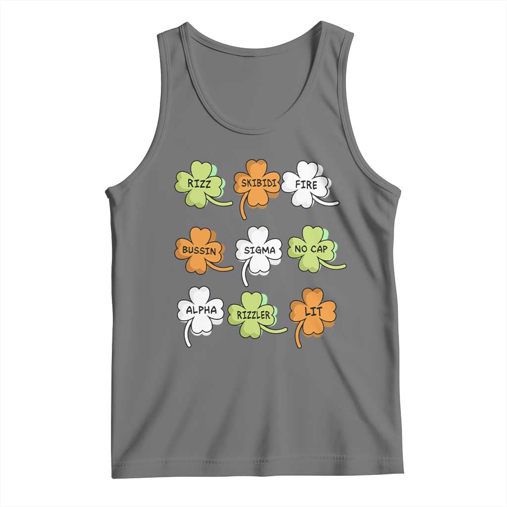 Funny Skibidi Rizz St Patrick's Day Tank Top Shamrock Clover Candy Rizzler Meme TS11 Black Heather Print Your Wear