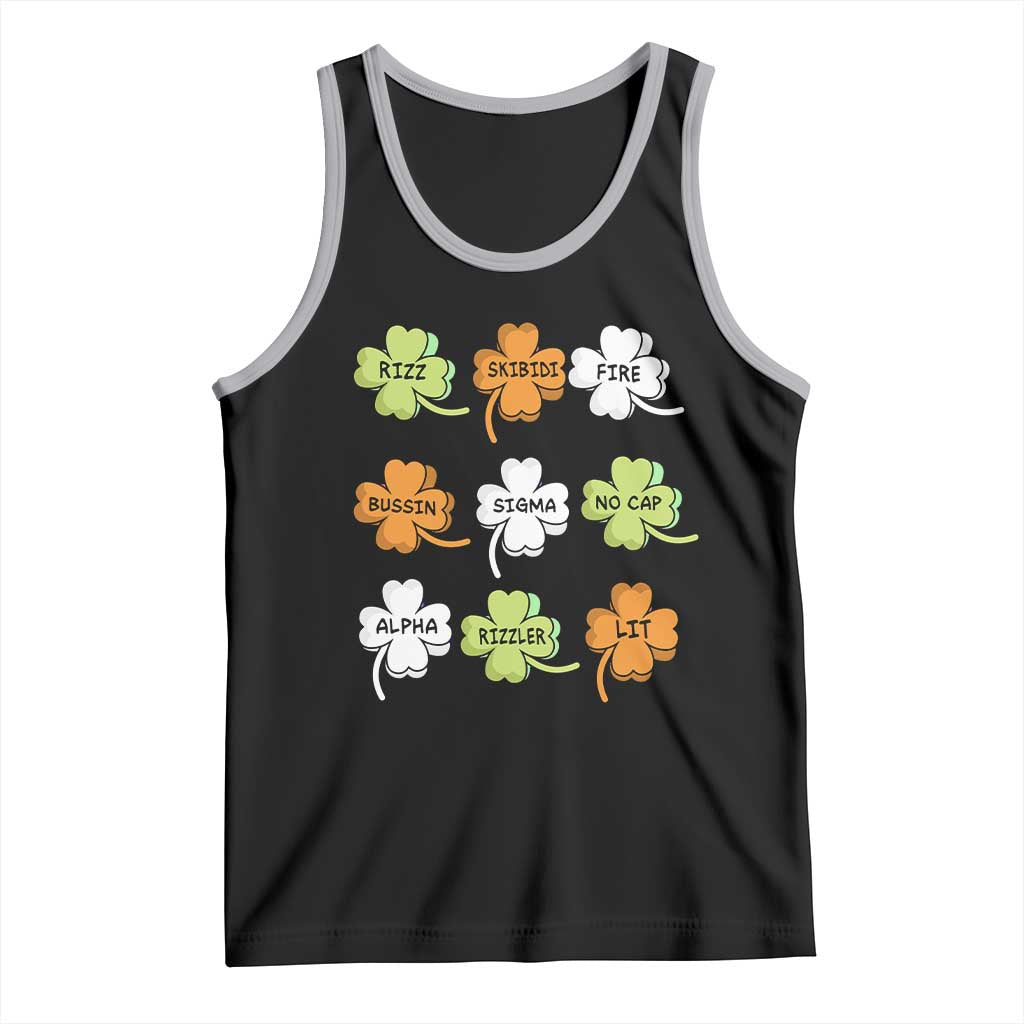 Funny Skibidi Rizz St Patrick's Day Tank Top Shamrock Clover Candy Rizzler Meme TS11 Black Athletic Heather Print Your Wear