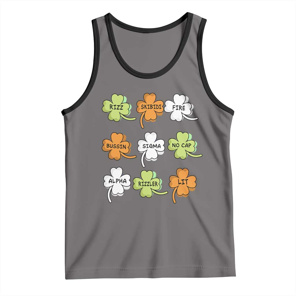 Funny Skibidi Rizz St Patrick's Day Tank Top Shamrock Clover Candy Rizzler Meme TS11 Deep Heather Black Print Your Wear