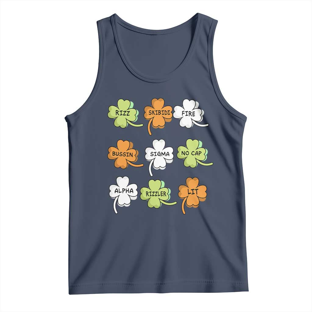 Funny Skibidi Rizz St Patrick's Day Tank Top Shamrock Clover Candy Rizzler Meme TS11 Navy Print Your Wear