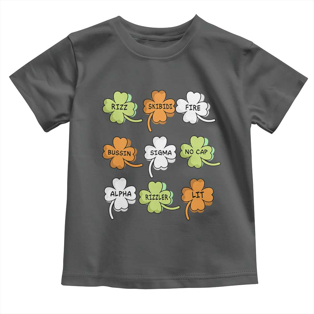 Funny Skibidi Rizz St Patrick's Day Toddler T Shirt Shamrock Clover Candy Rizzler Meme TS11 Dark Heather Print Your Wear