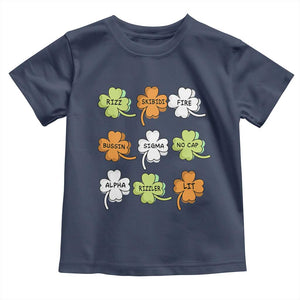Funny Skibidi Rizz St Patrick's Day Toddler T Shirt Shamrock Clover Candy Rizzler Meme TS11 Navy Print Your Wear