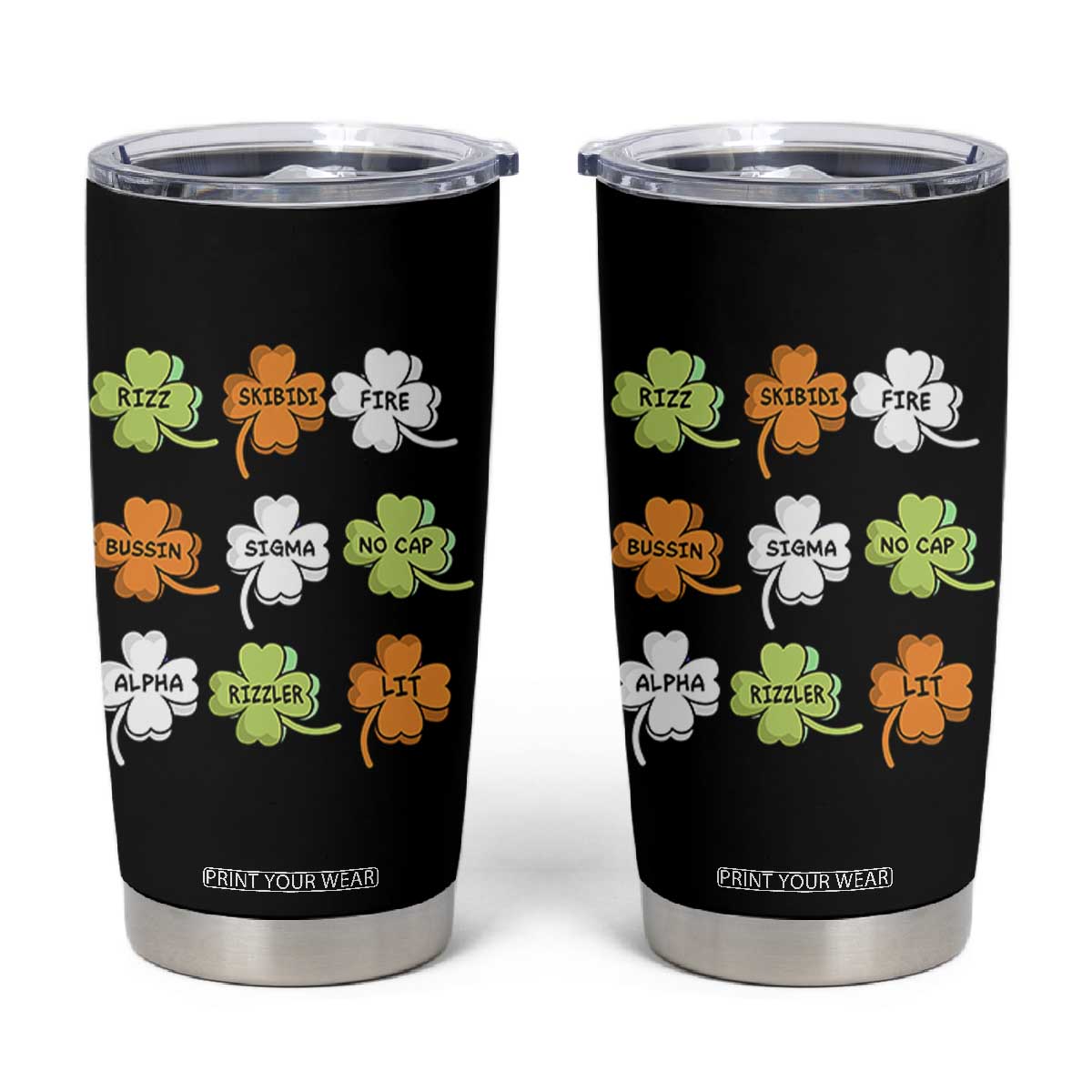 Funny Skibidi Rizz St Patrick's Day Tumbler Cup Shamrock Clover Candy Rizzler Meme TS11 Black Print Your Wear