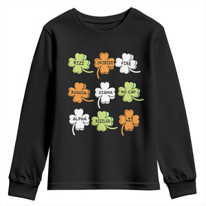 Funny Skibidi Rizz St Patrick's Day Youth Sweatshirt Shamrock Clover Candy Rizzler Meme TS11 Black Print Your Wear