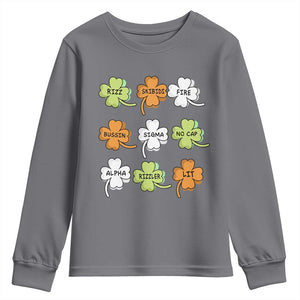 Funny Skibidi Rizz St Patrick's Day Youth Sweatshirt Shamrock Clover Candy Rizzler Meme TS11 Charcoal Print Your Wear