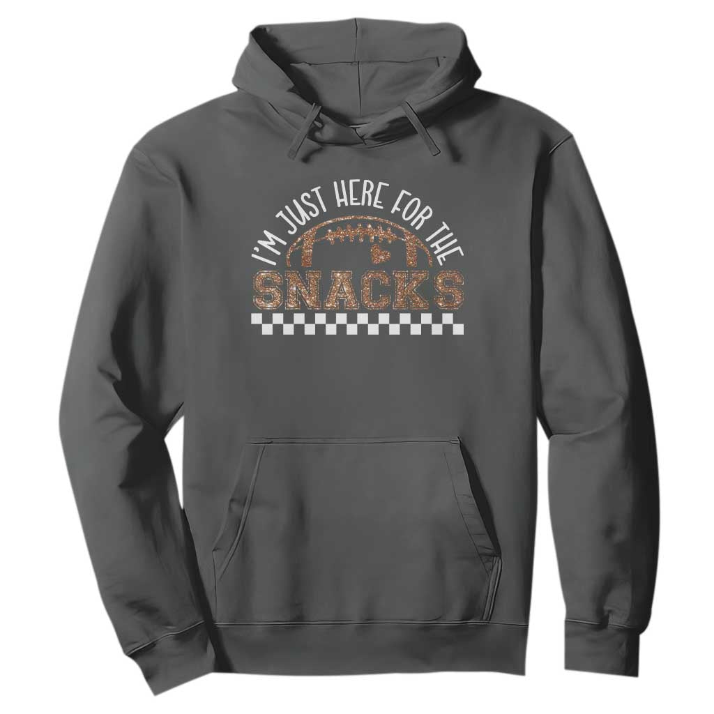 Funny American Football I'm Just Here For The Snacks Hoodie Glitter Print TS11 Dark Heather Print Your Wear