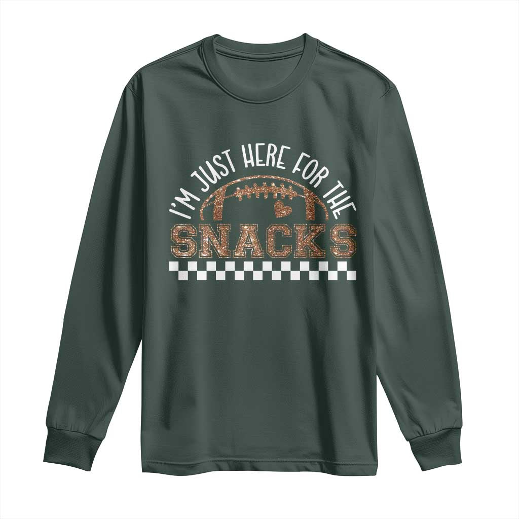 Funny American Football I'm Just Here For The Snacks Long Sleeve Shirt Glitter Print TS11 Dark Forest Green Print Your Wear