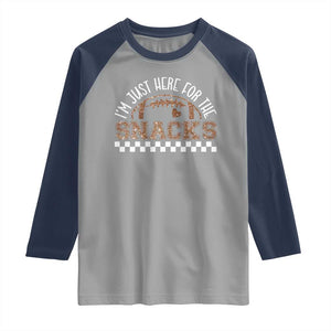 Funny American Football I'm Just Here For The Snacks Raglan Shirt Glitter Print TS11 Sport Gray Navy Print Your Wear