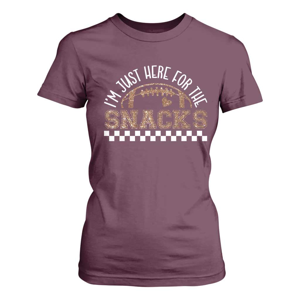 Funny American Football I'm Just Here For The Snacks T Shirt For Women Glitter Print TS11 Maroon Print Your Wear
